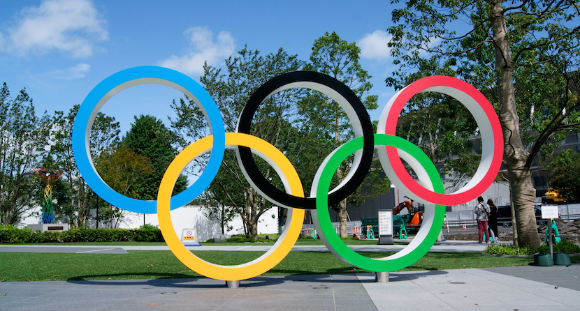Olympic ring statue in a park